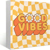 1pc 5*5inch(12.4*12.4cm) Groovy Good Vibes Wood Box Sign Desk Decor Retro 70s Daisy Flower Checkered Wooden Box Block Sign Decorations For Home Bedroom Living Room Office Wall Tabletop Desk Decor